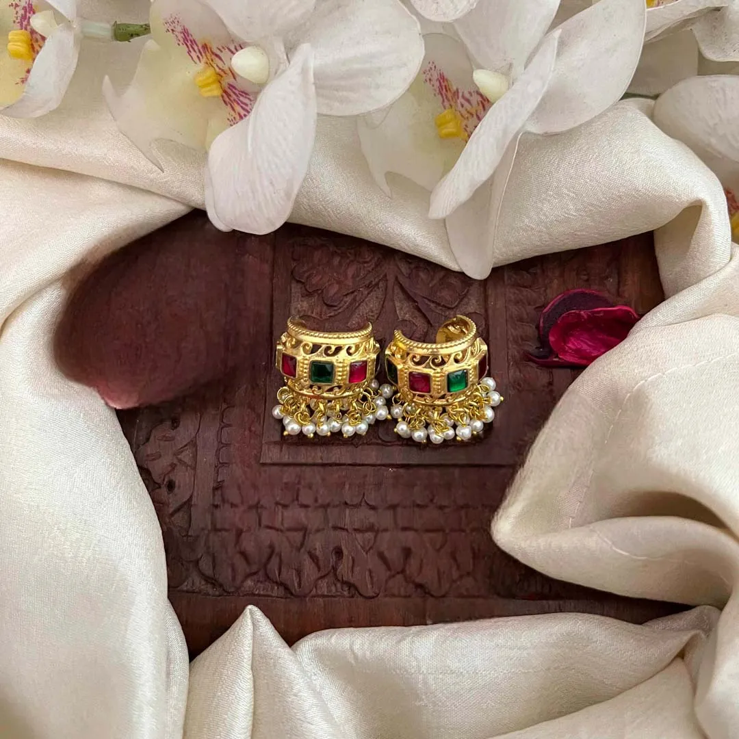 Kundan Jadau Bugadi With Pearl Cluster Bugadi - Red Green